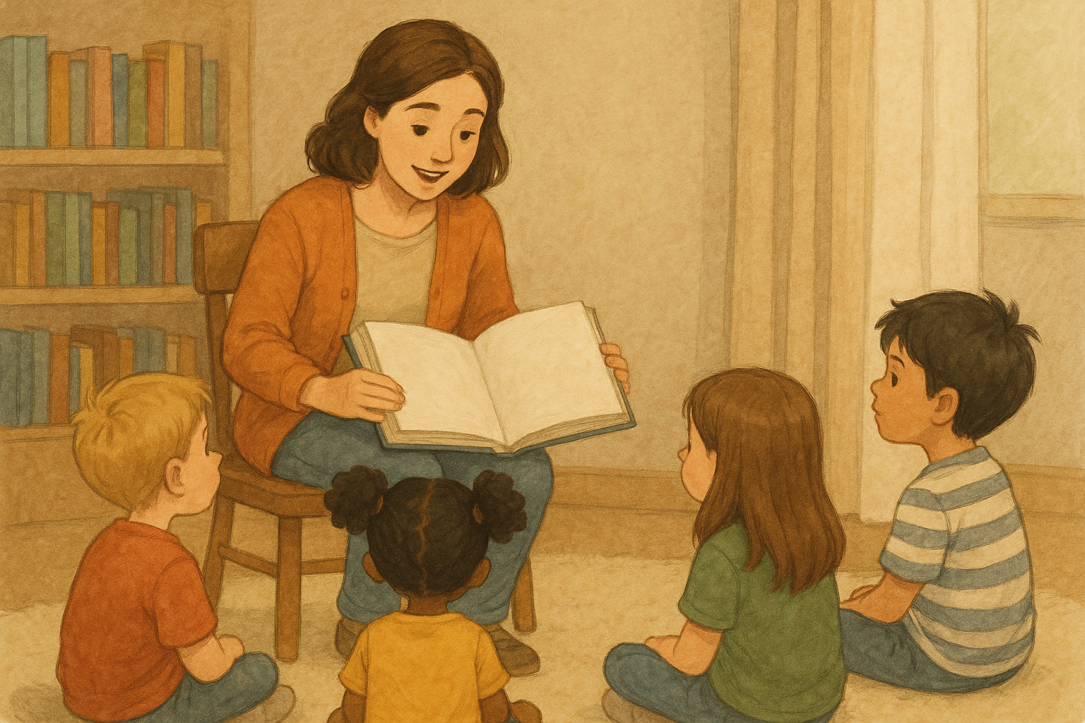 educator reading a book to childen in Jardin William Daycare